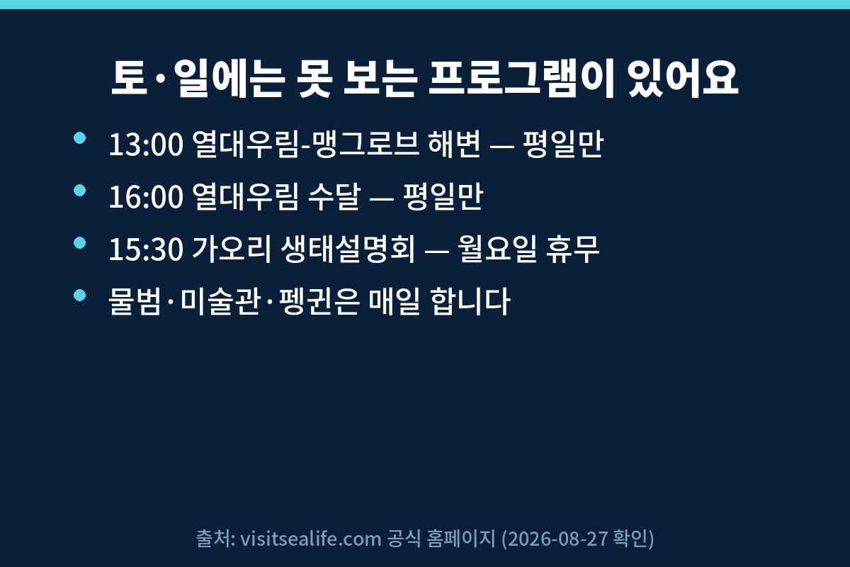 코엑스 아쿠아리움 평일에만 하는 생태설명회 안내