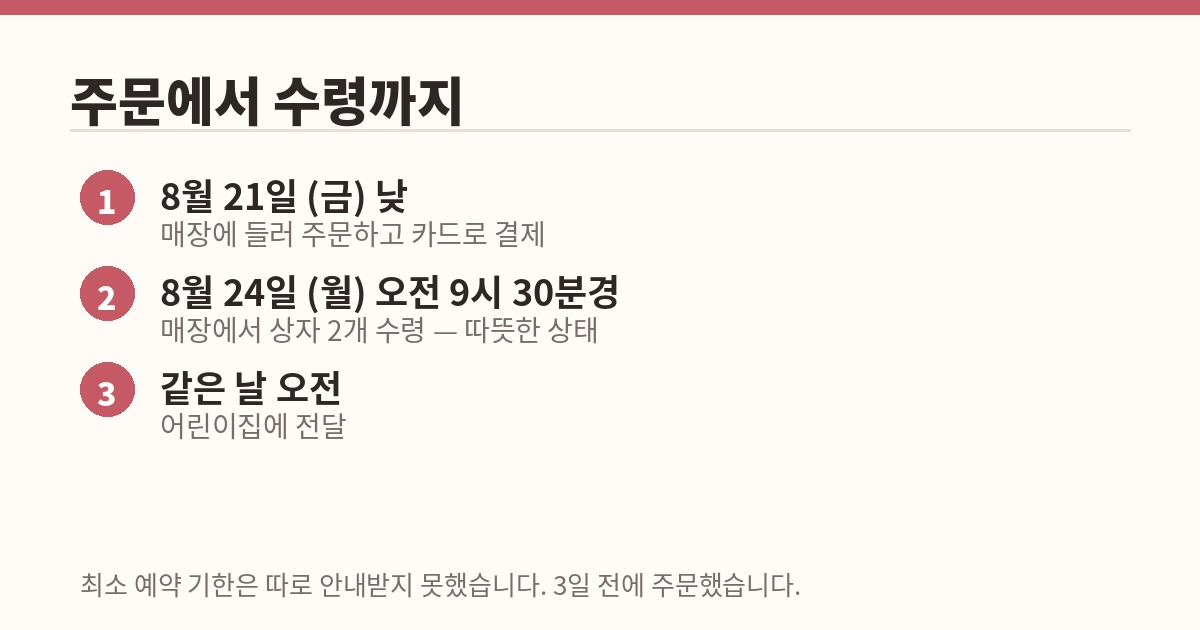 어린이집 답례떡 주문에서 수령까지 일정