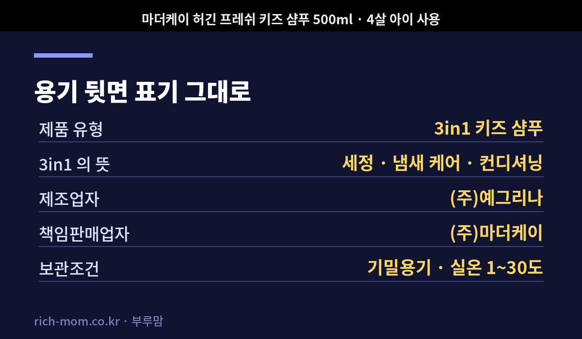 키즈 샴푸 용기 뒷면 표기 정리