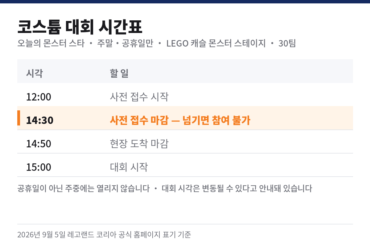 레고랜드 할로윈 코스튬 대회 접수 시간표
