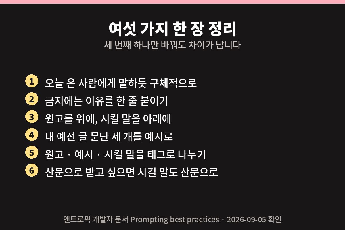 여섯 가지를 한 장에 정리한 요약 카드