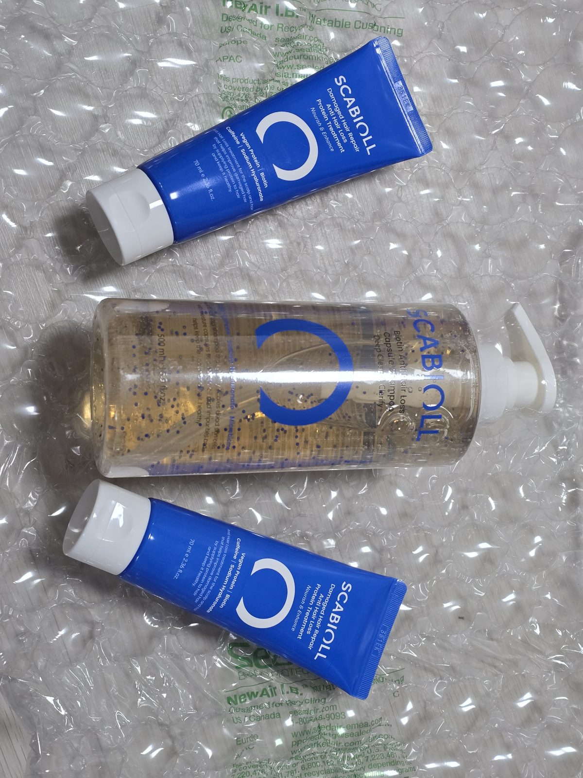 스카비올 비오틴 샴푸 500ml 한 통과 프로틴 트리트먼트 70ml 두 개