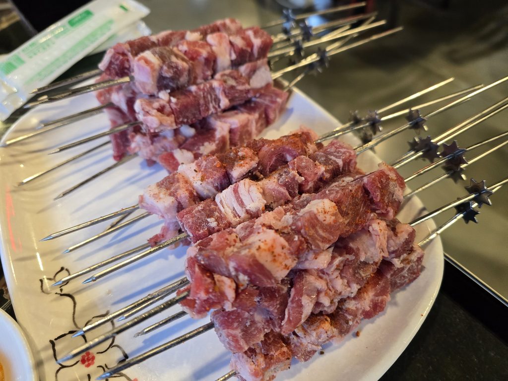태양부양꼬치 양념 묻은 생 양꼬치